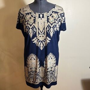 Navy and Cream Women's Top